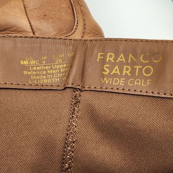 Franco Sarto Lizbeth Tan Leather Tall Boot Wide Calf Side Zipper Women's Size 6 - Picture 7 of 9